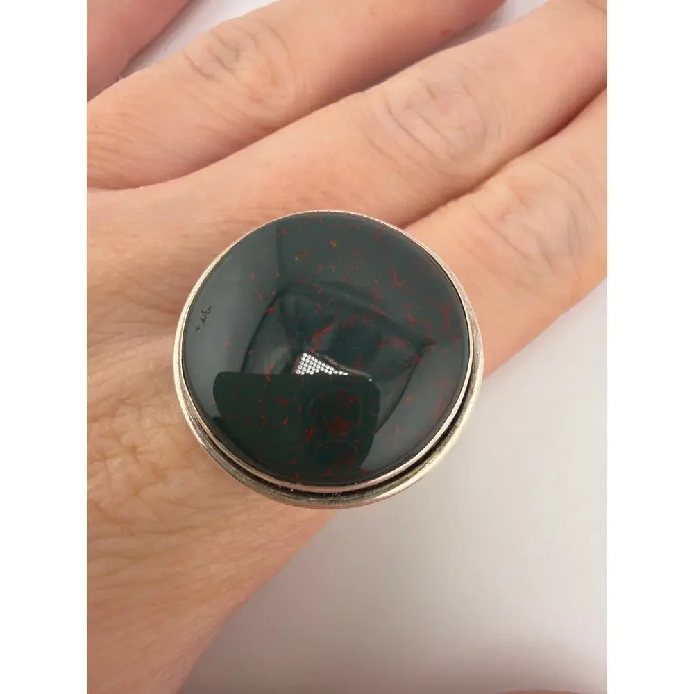 Sterling Silver Genuine Bloodstone Bezel Ring Size 9.5